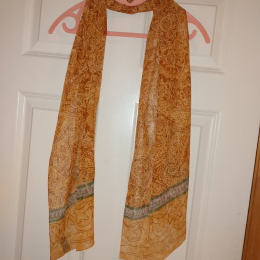 Specialty House: Orange and green scarf.